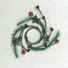 Candle Ring - Red Pip Berry (Large & Small) with Pine & Rusty Stars - 1.5"